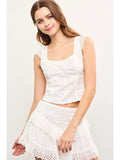 Tied Back Eyelet Lace Cap Sleeve Top