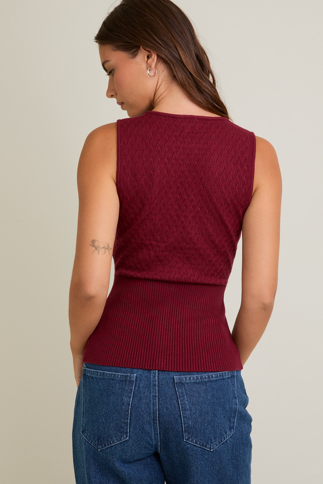 Pointelle with Rib Sleeveless Sweater Top