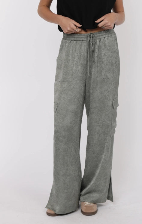 Sage the Label Forever Yours Crinkled Satin Cargo Pants