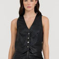 vintage havana leather button front vest