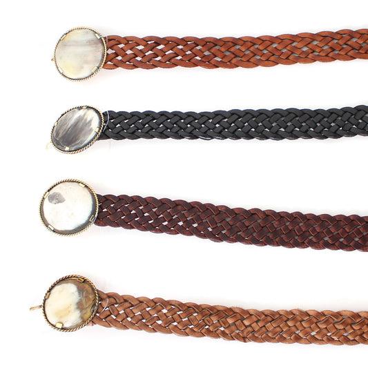 Leather Belt with Round Buckle