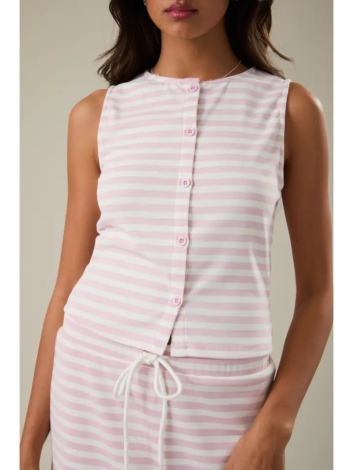 Sleeveless High Neck Stripe Knit Top