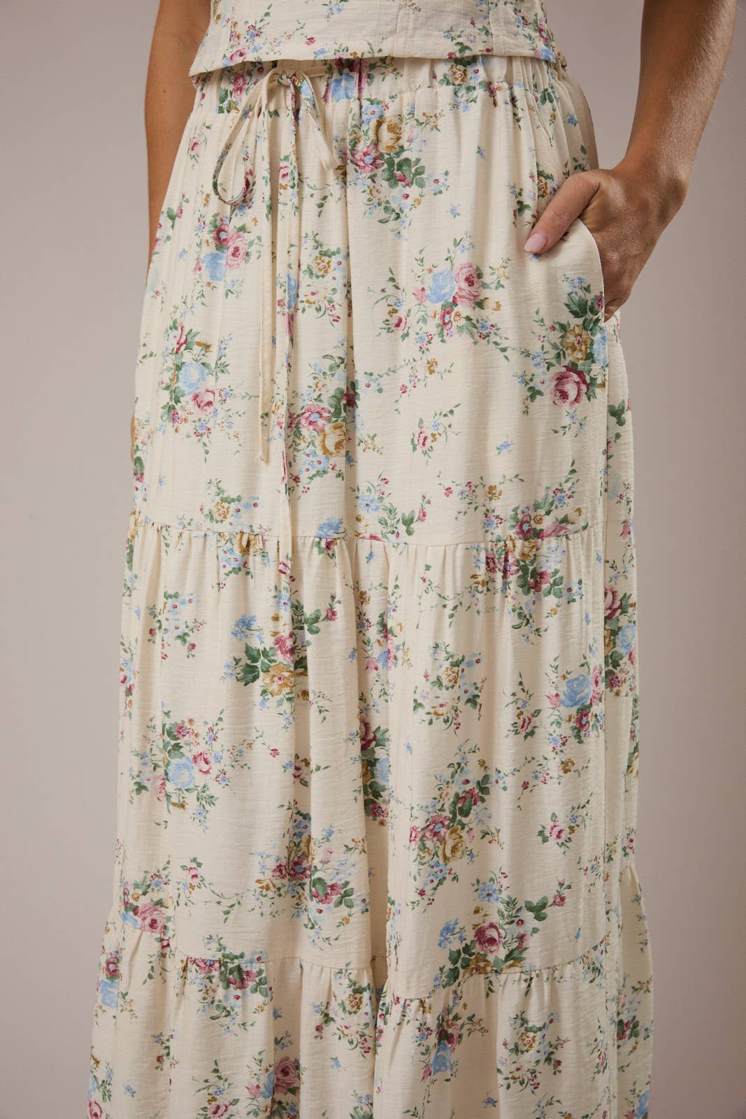 MID WAISTED TIERED MIDI SKIRT