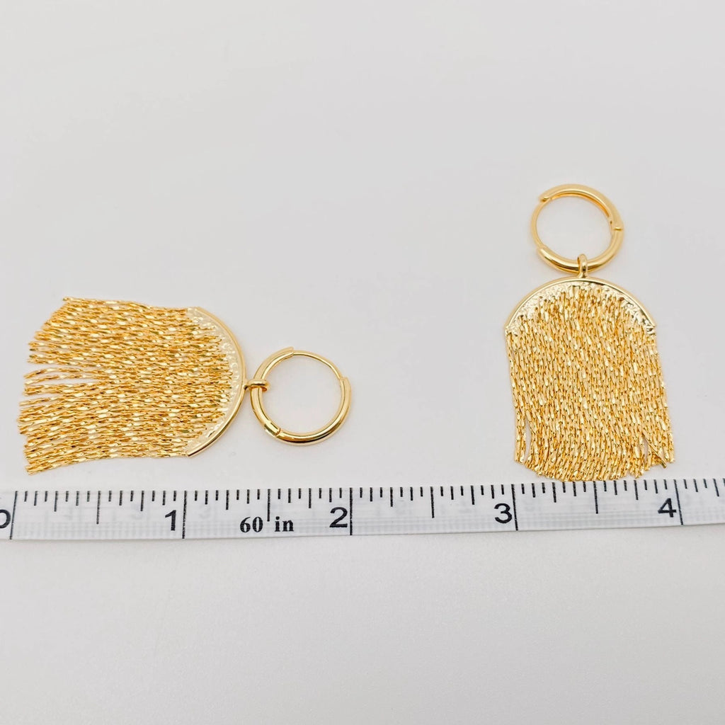 Gold Plated Metal Tassel Huggie Earring
