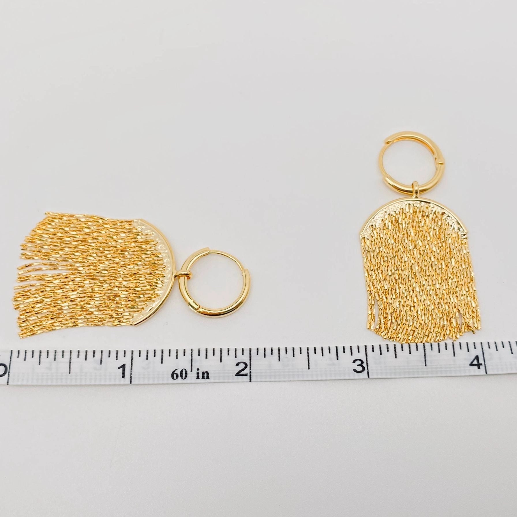 Gold Plated Metal Tassel Huggie Earring