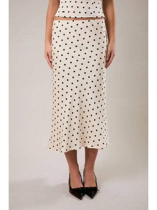 Polka Dot Mid Rise Maxi Skirt