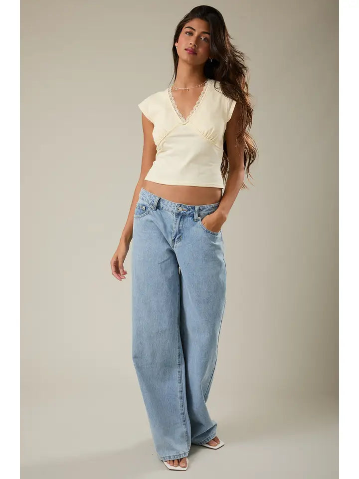 V-Neckline Top with Smocked Back Detail