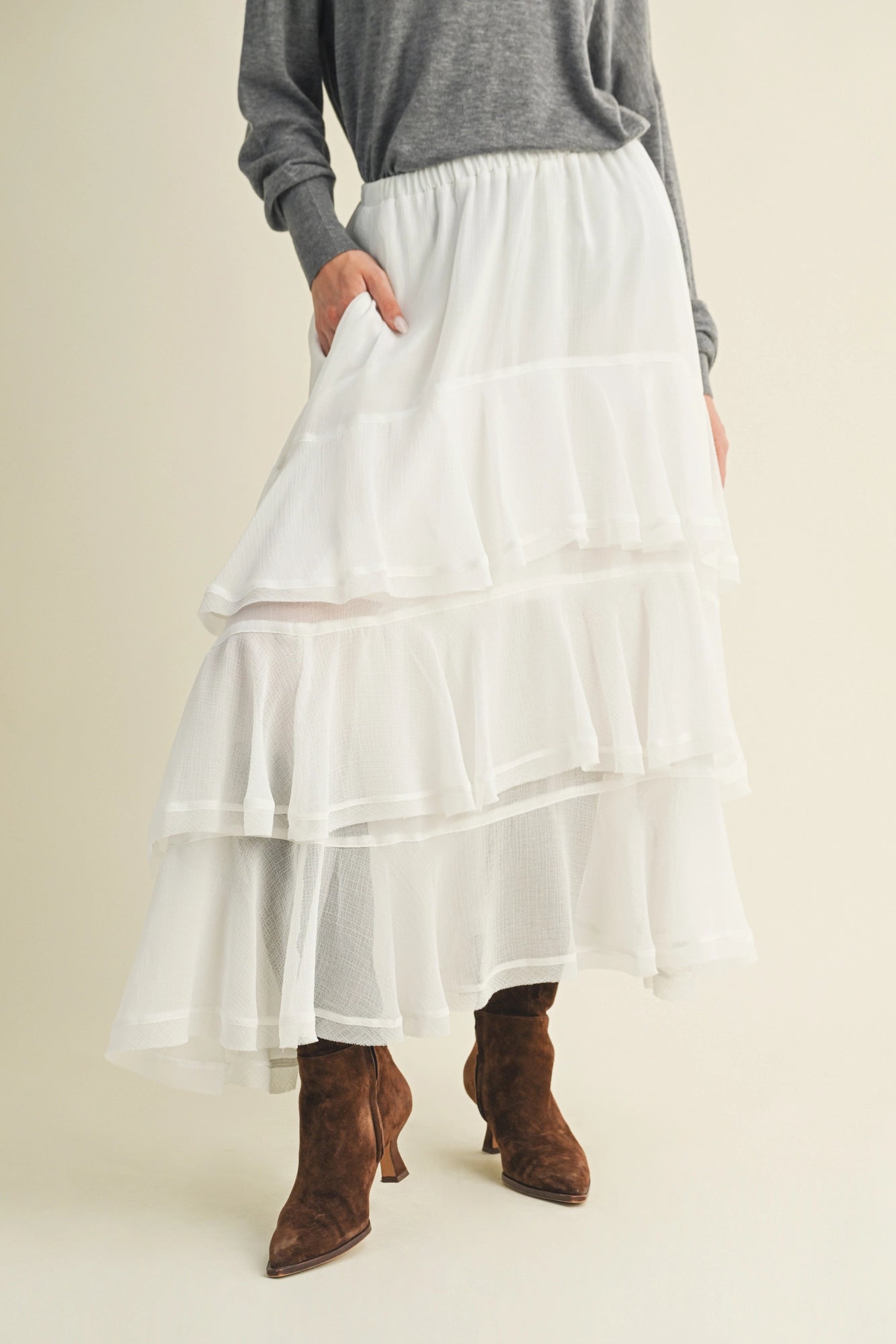 Pull On Ruffle Tiered Skirt