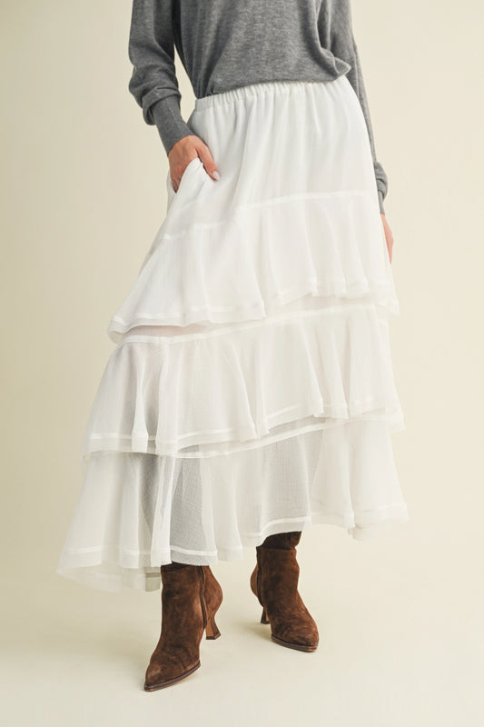 Pull On Ruffle Tiered Skirt