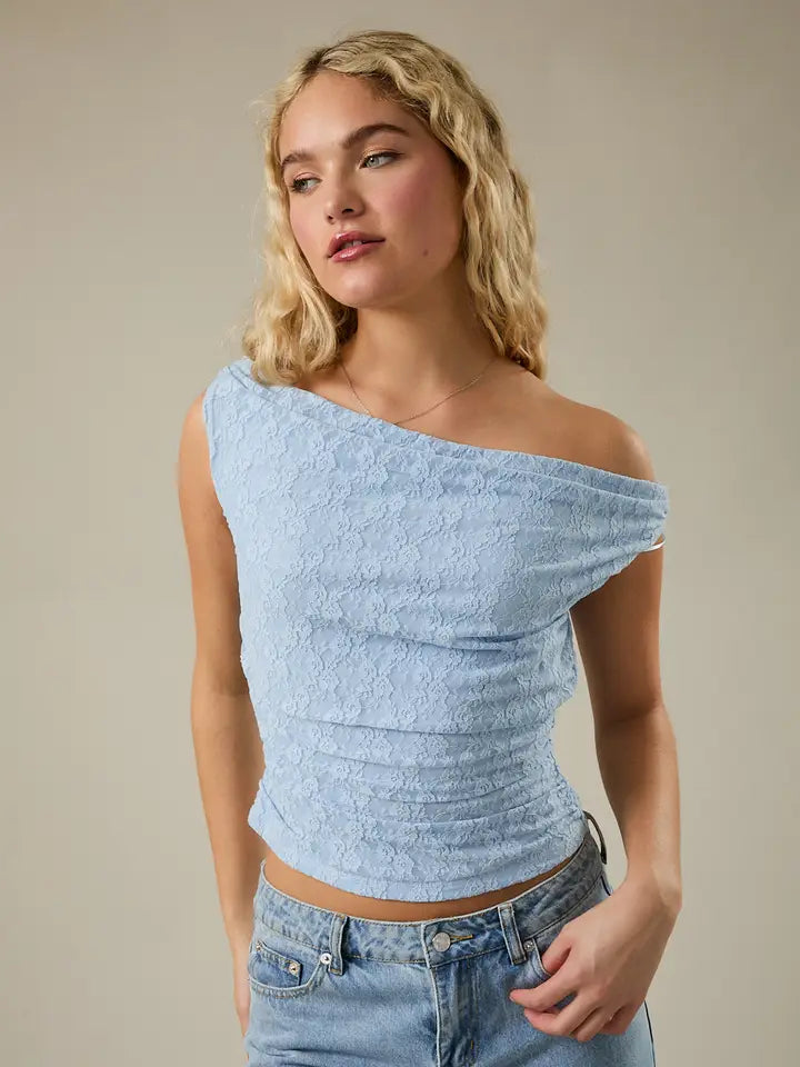 Off Shoulder Double Lined Lace Ruched Top