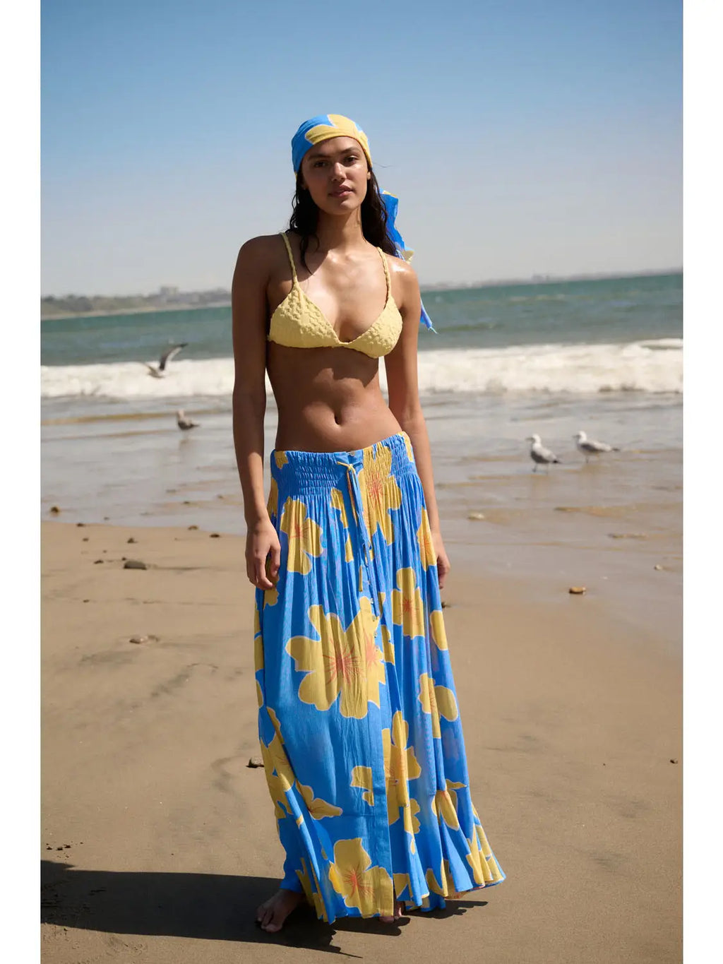 Floral Smocked Elastic-Waistband Maxi Skirt