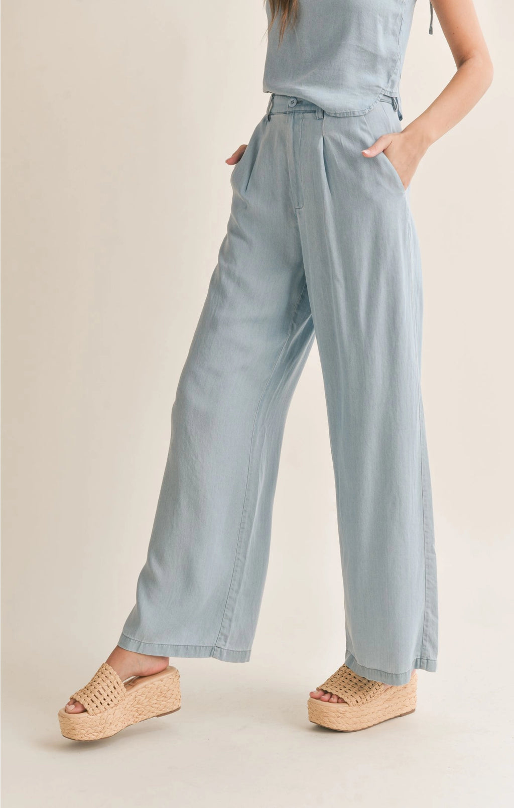 Sadie & Sage Soft Breeze Chambray Wide Leg Pant
