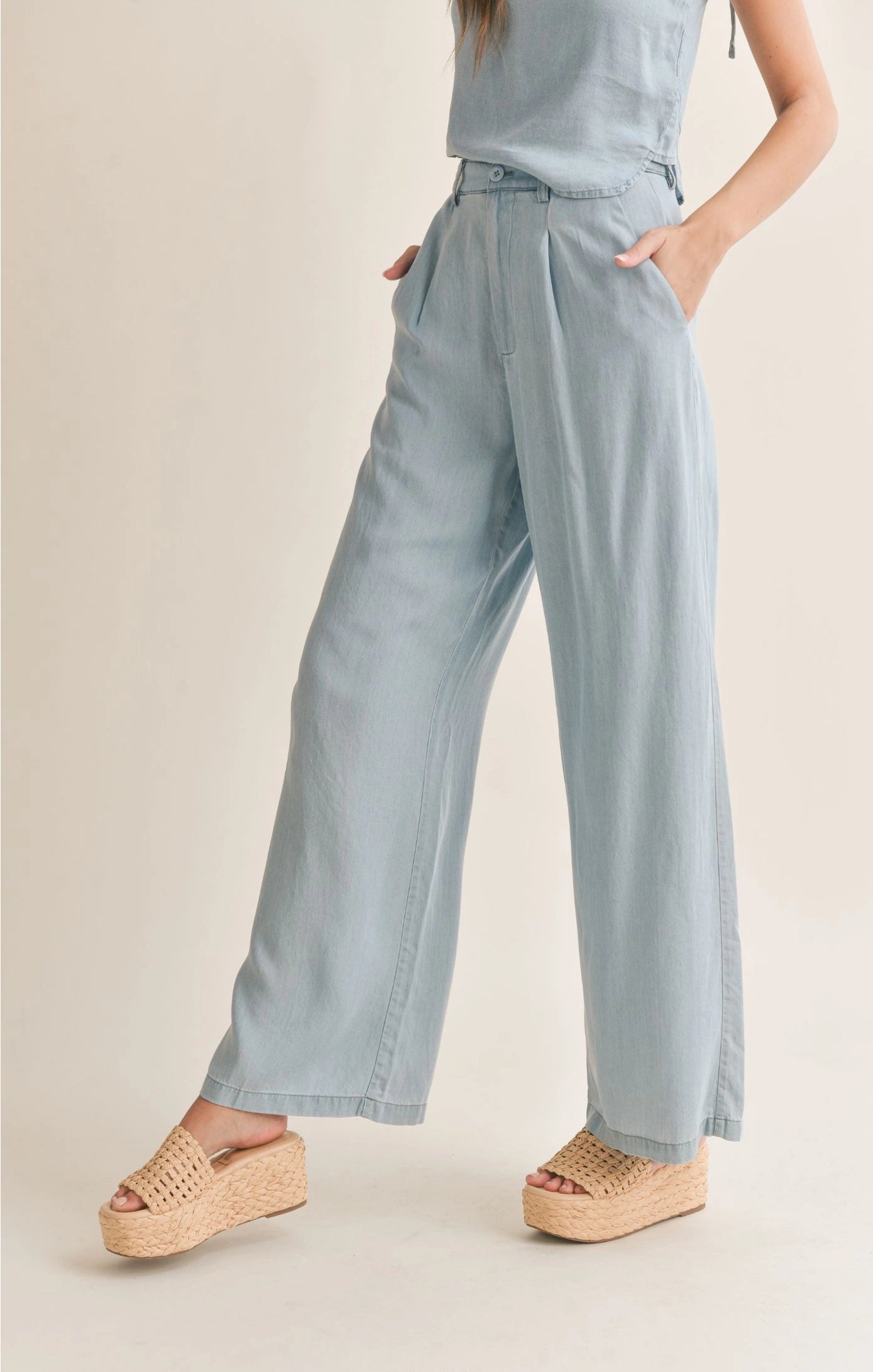 Sadie & Sage Soft Breeze Chambray Wide Leg Pant