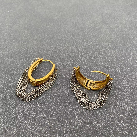 Multi-Layer Chain Fringe18K Golden Ss Huggie Earrings