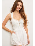 Embroidered Pleats Sleeveless Romper
