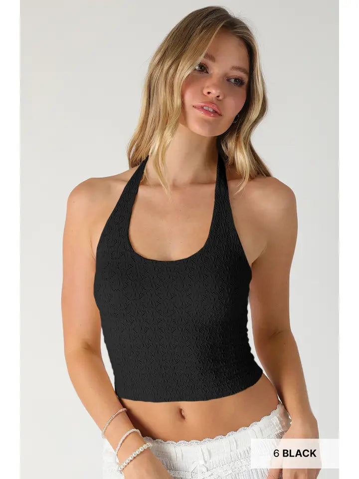 NikiBiki Floral Lace Halter Crop Top
