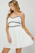Smocked Mini Dress with Contrast Binding
