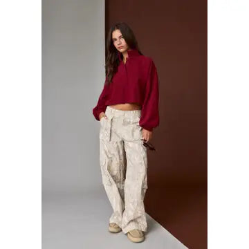 Nature Camo Print Wide Leg Pants