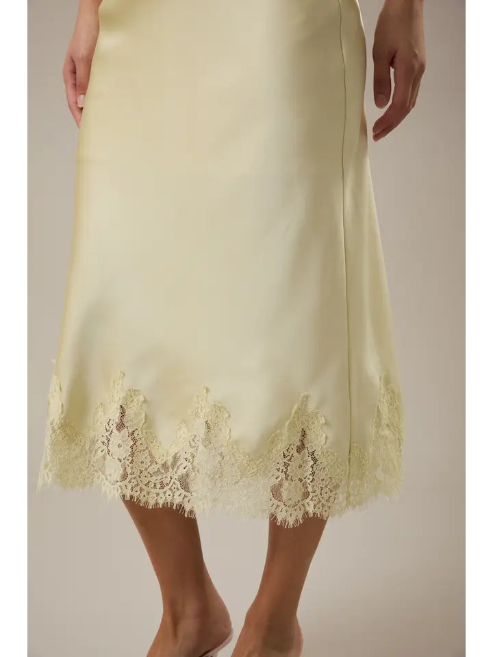 Lace Trim Bias Cut Midi Skirt