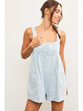Striped Star Jaquard Sleeveless Denim Romper
