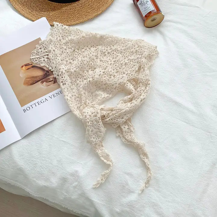 Cut Out Lace Crocheted Triangular Scarf