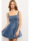 Flare Seamed Seemless Denim Dress