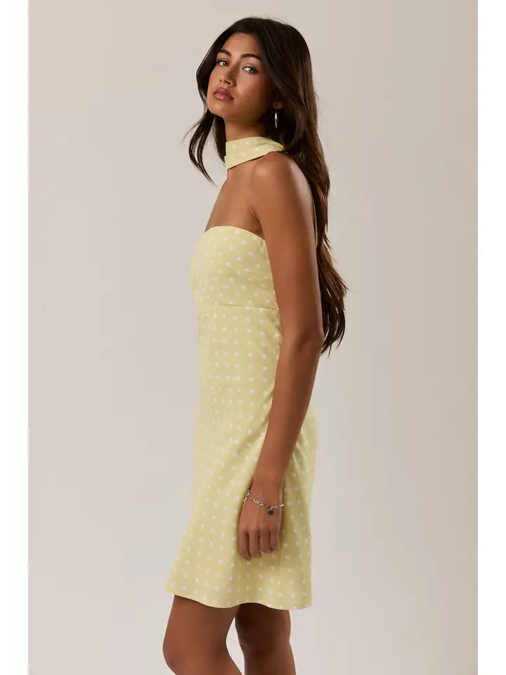 Polka Dot Mini Dress with Attached Scarf