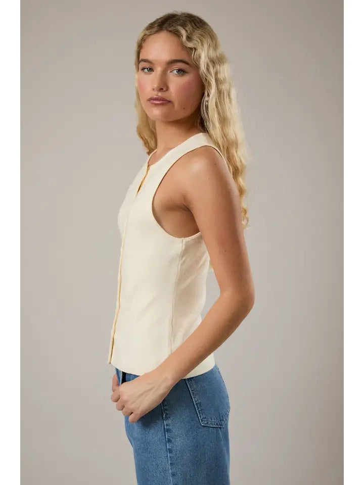 Sleeveless Button Down Sweater Tank