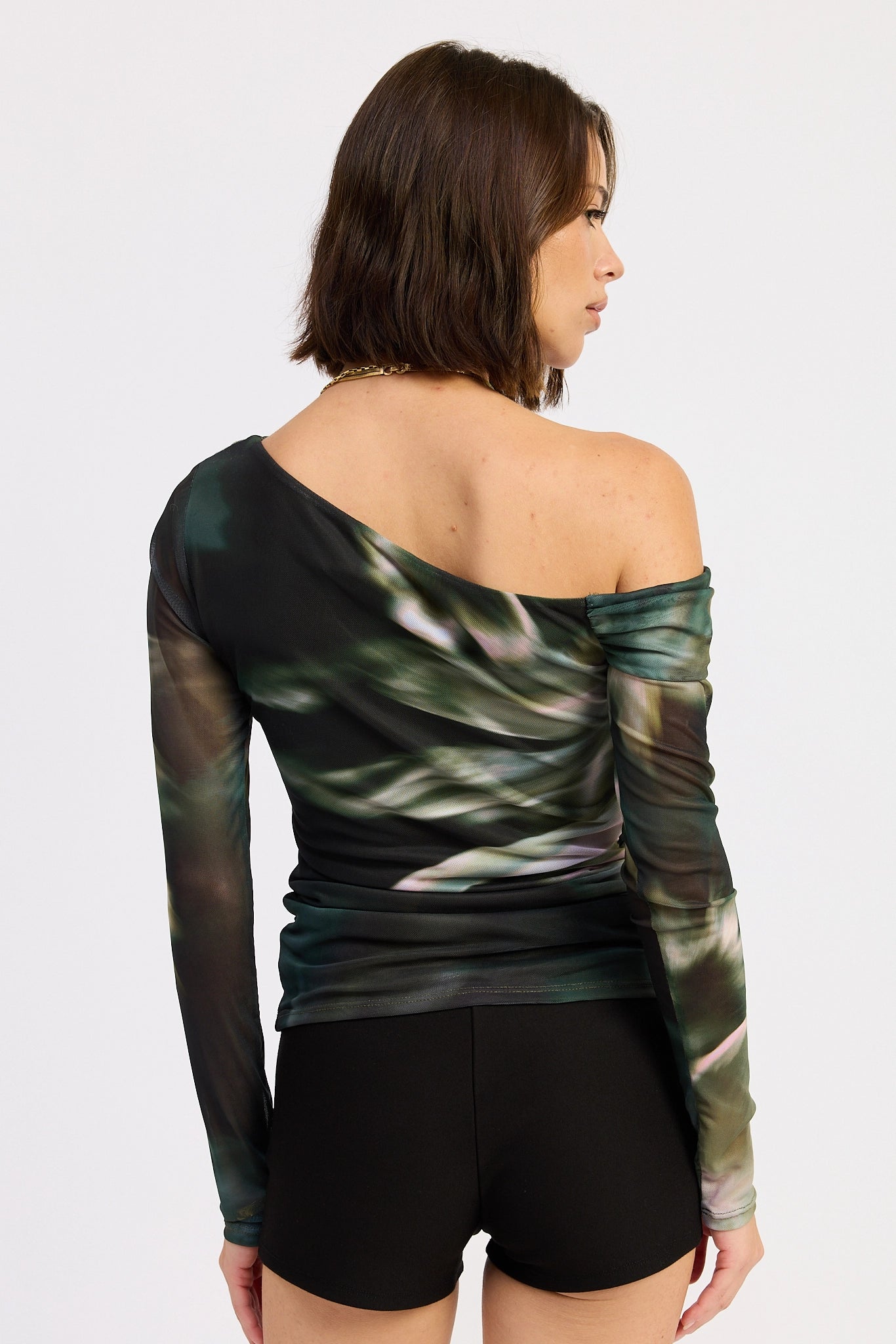 Asymmetrical Off Shoulder Mesh Top