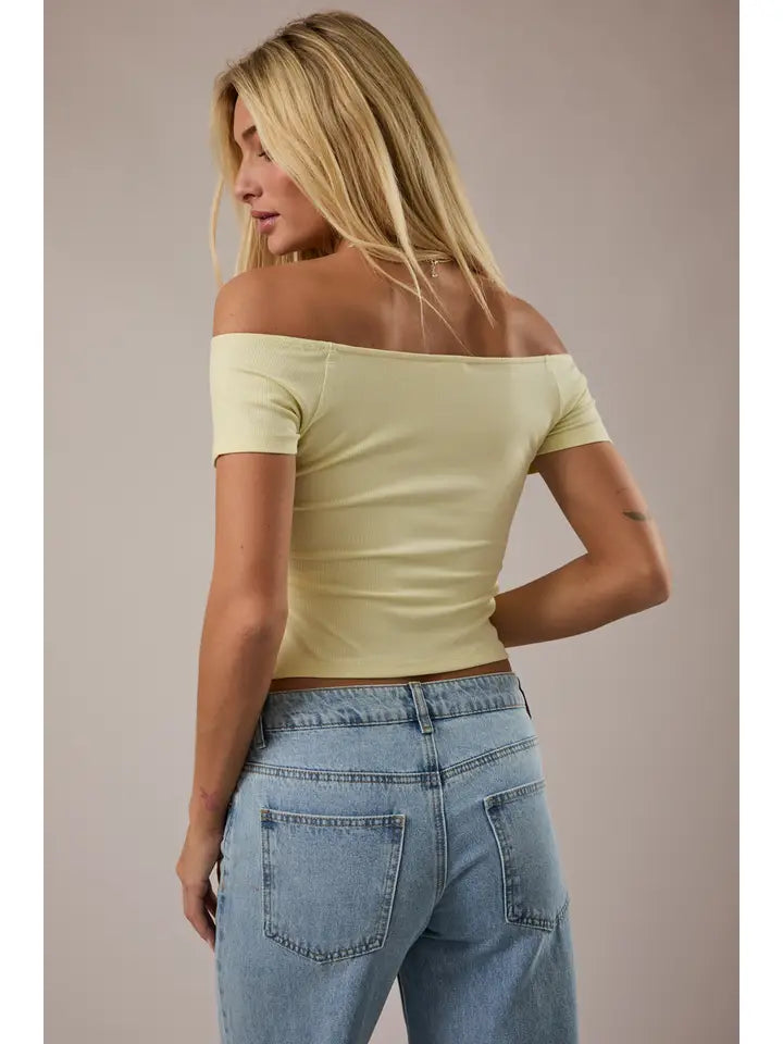 Off Shoulder Short Sleeve Buttoned Top