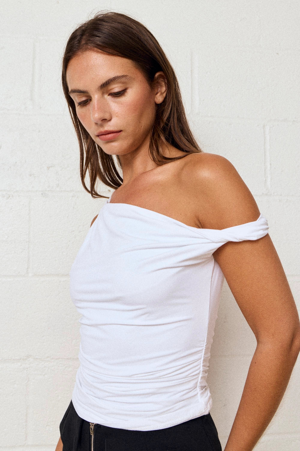 Elsa Rolled Sleeve Asymmetrical Top