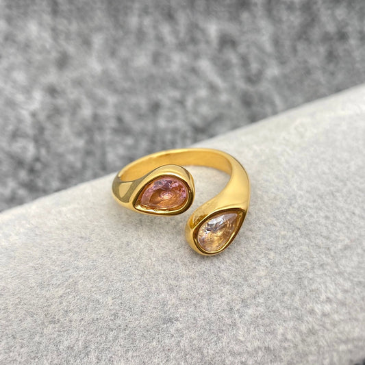 Two-Color Zircon 18K Gold-Plated Stainless Steel Ring