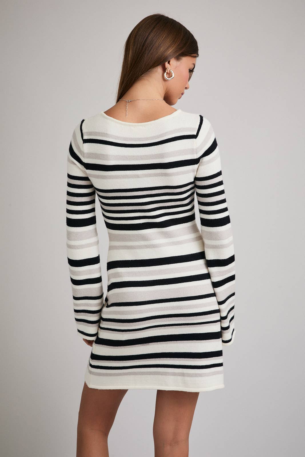 BOAT NECK BELL SLEEVE SWEATER DRESS