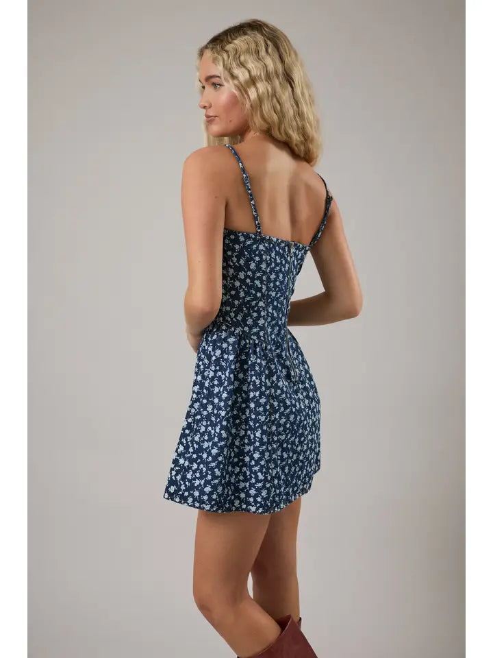Spaghetti Strap Drop Waist Denim Mini Dress