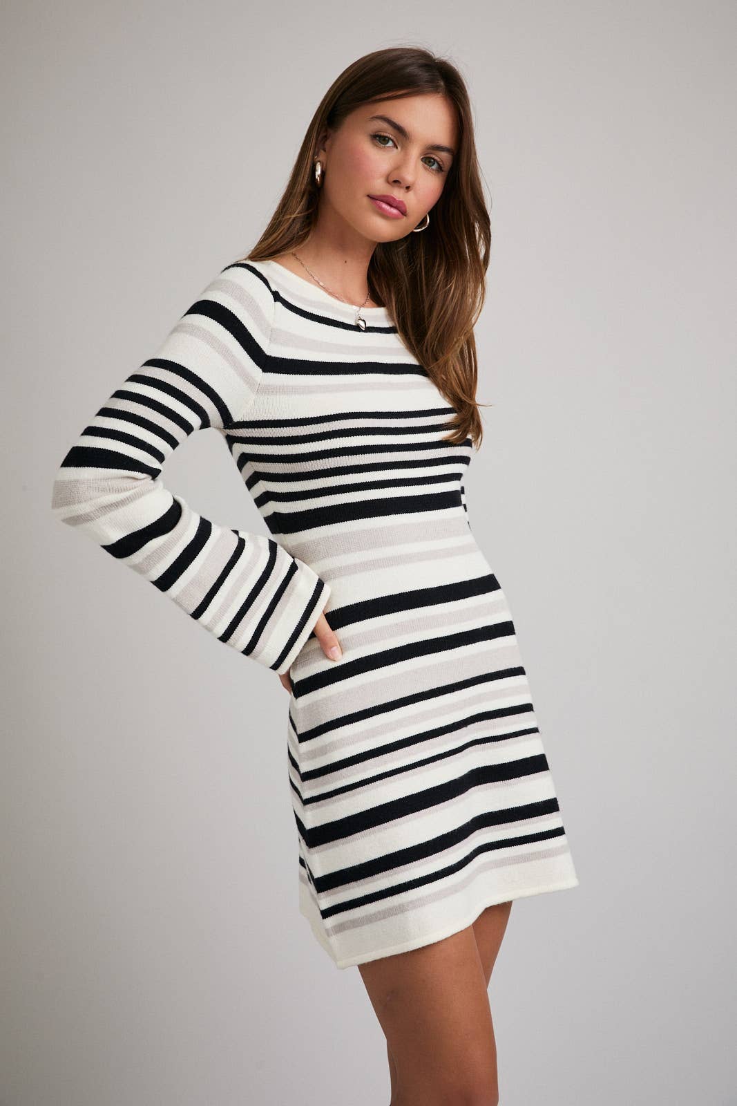 BOAT NECK BELL SLEEVE SWEATER DRESS