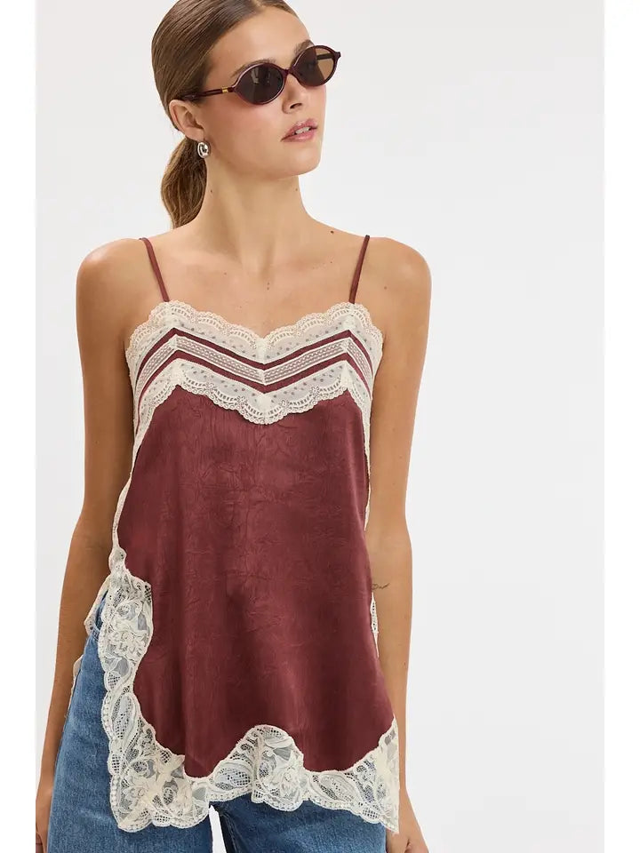 One More Time Satin Lace Top