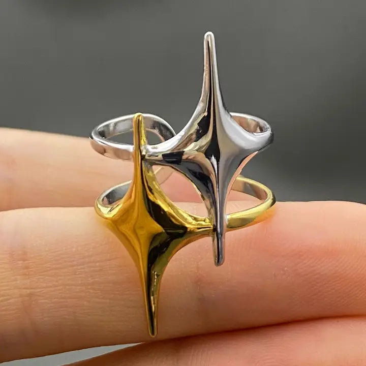 Two Tone Double Star 18K Gold Plated S.Steel Ring