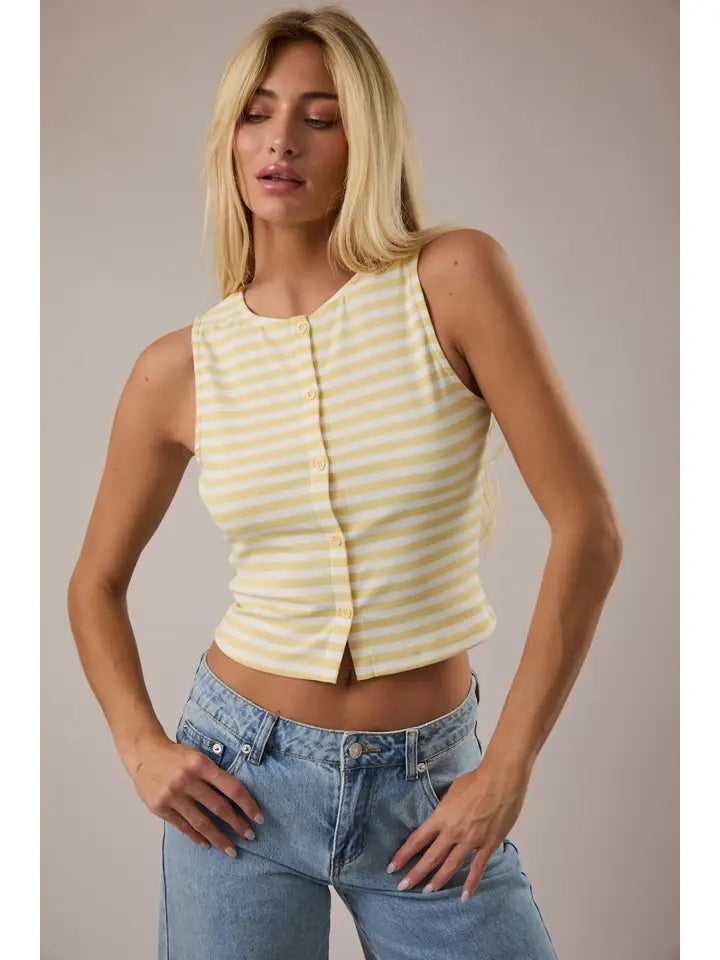 Sleeveless High Neck Stripe Knit Top