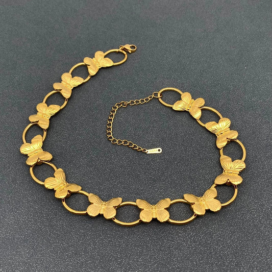 18K Gold Plated Steel Butterfly Linked Necklace