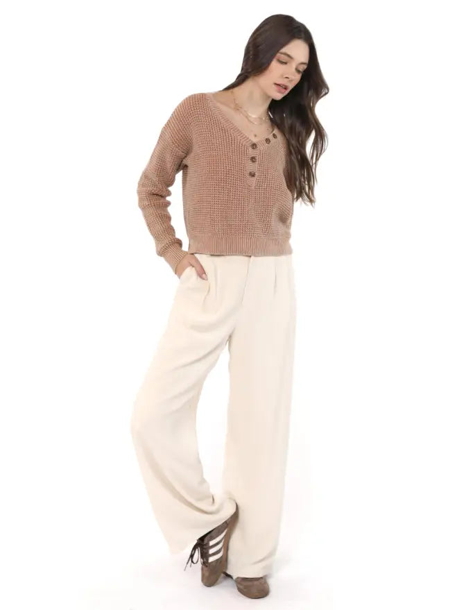 Sadie and Sage Brixton Button Detail Mineral Washed Sweater