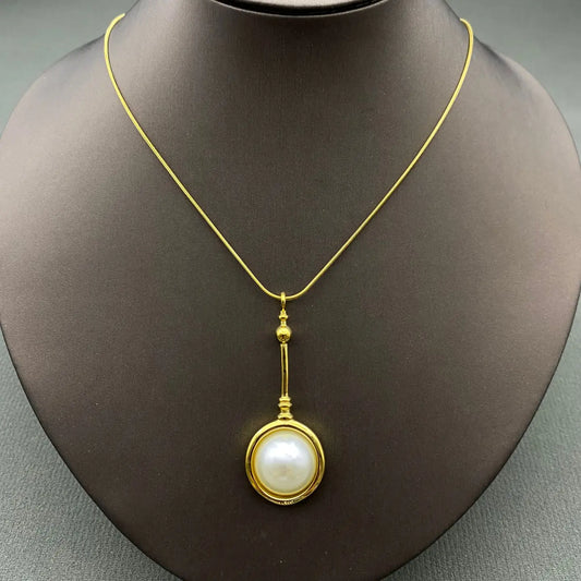 Pearl Inlaid 18K Golden Ss Pendulum Charm Necklace