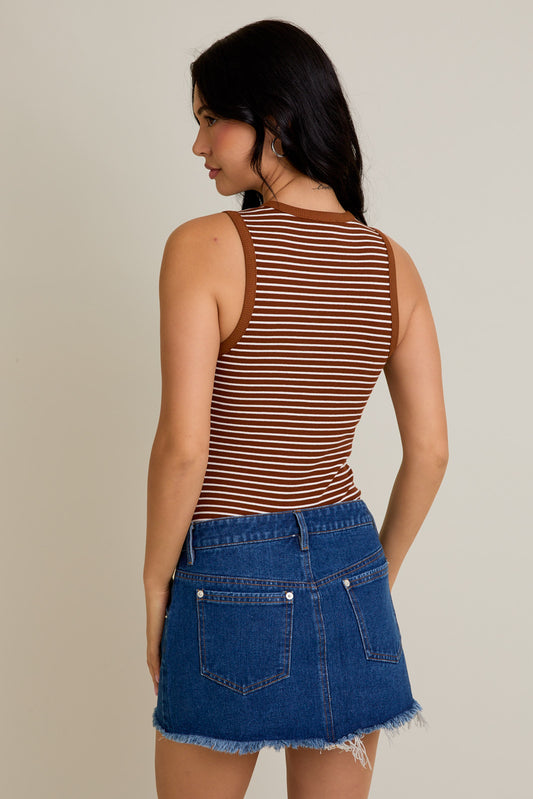 Round Neck Sleeveless Stripe Bodysuit