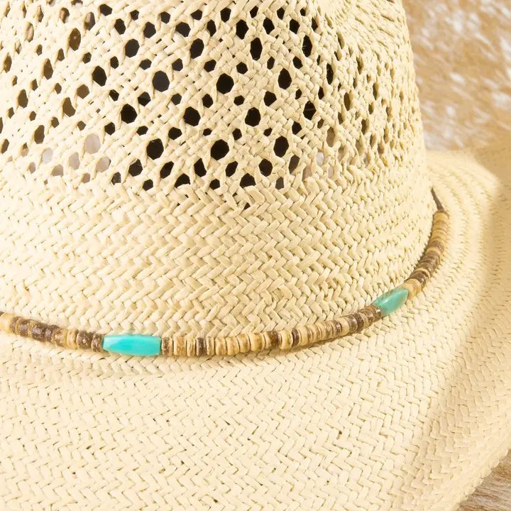 Assorted Beads Strap Straw Cowboy Hat