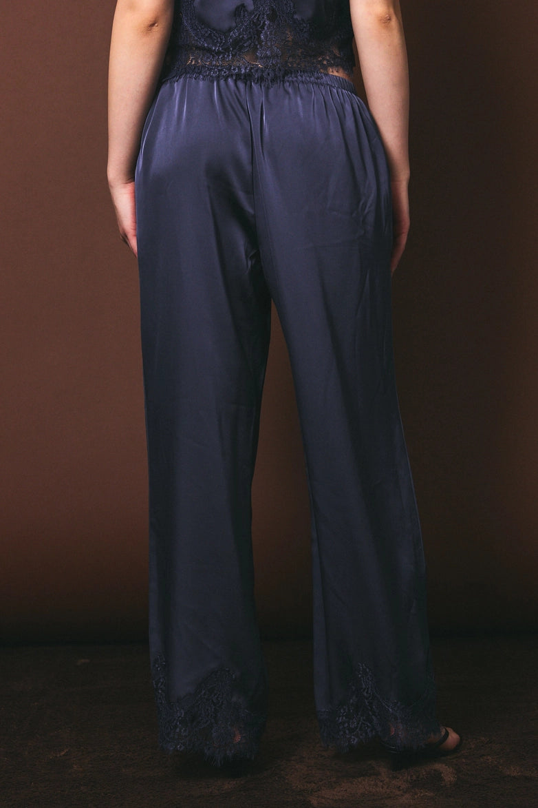 Elastic Waist Lace Trim Wide Leg Pants