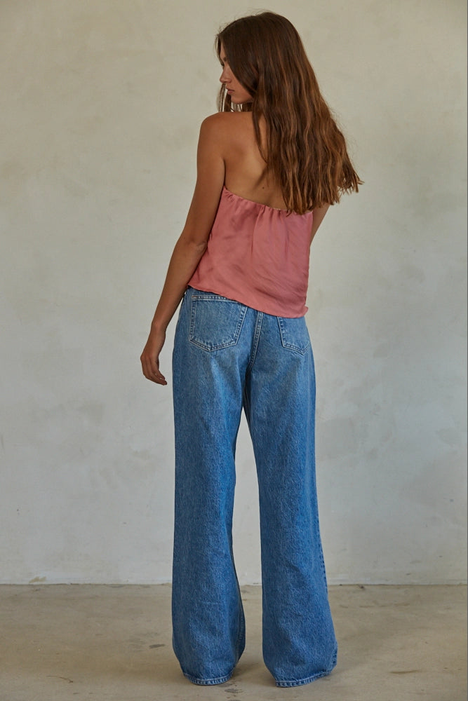 Woven Polyester Satin Tube Strapless Top