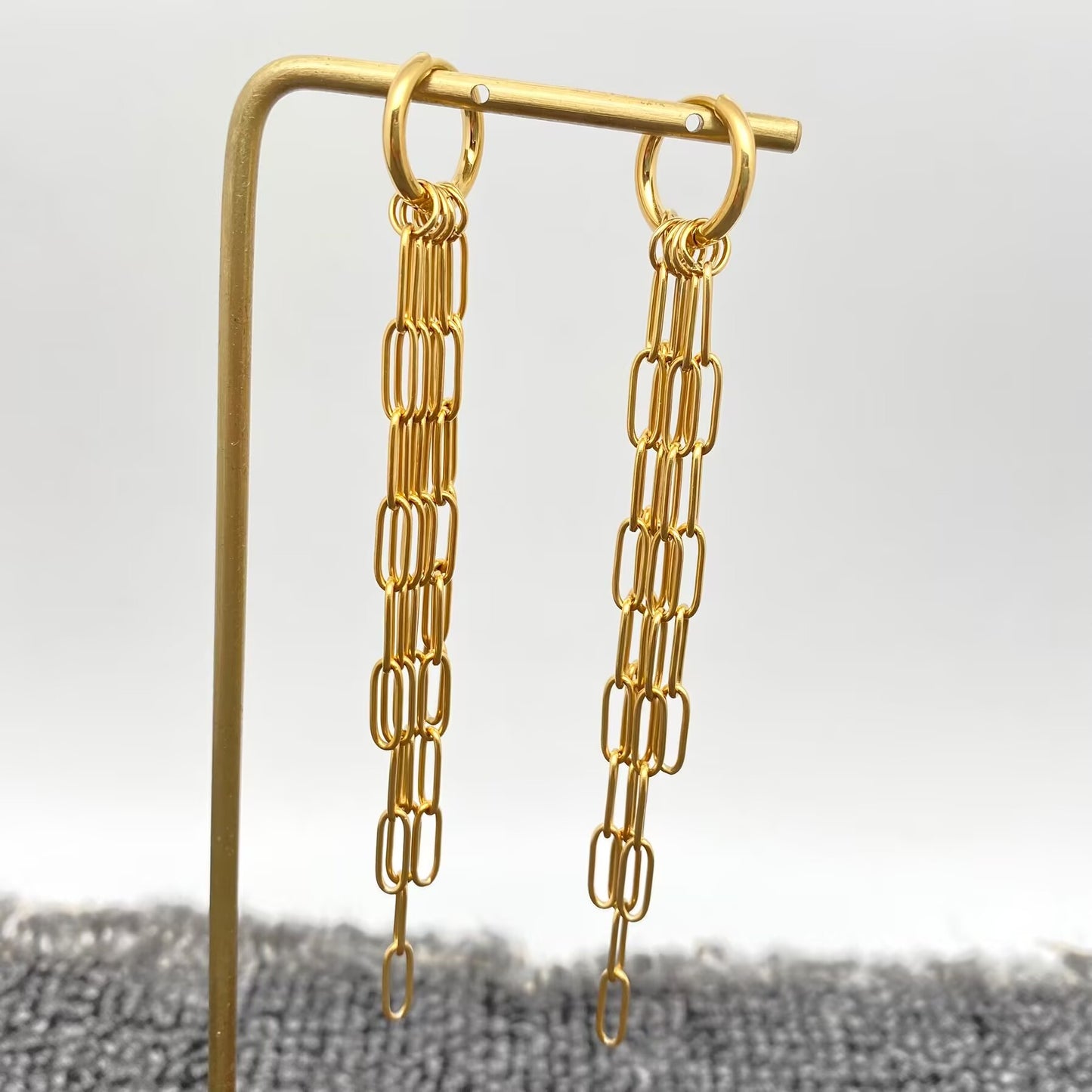 18K Gold Plated S.Steel Chain Fringe Huggie Earrings