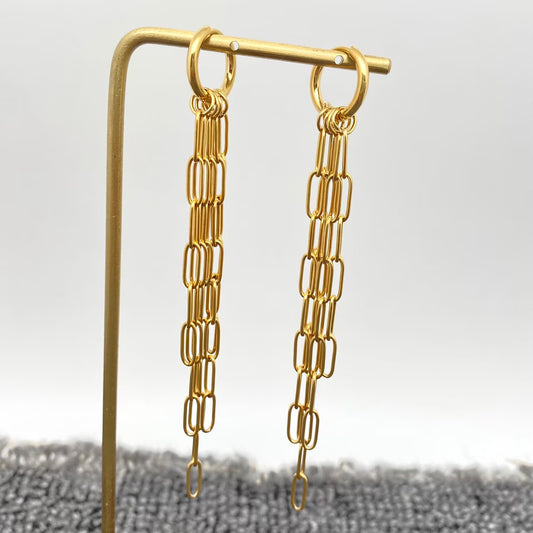 18K Gold Plated S.Steel Chain Fringe Huggie Earrings