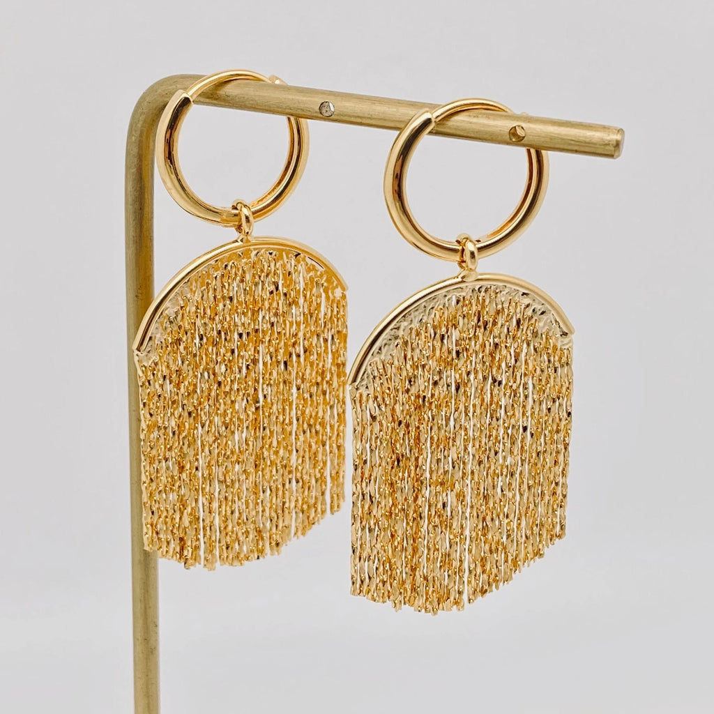 Gold Plated Metal Tassel Huggie Earring