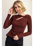 Twisted Front Ribbed Sweater Top W Asymmetric Hem