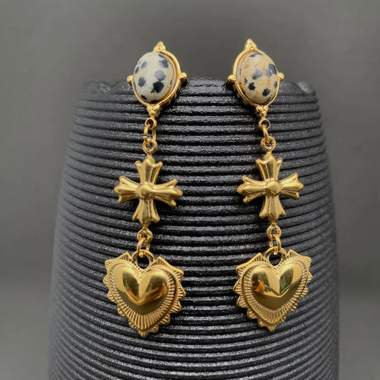 Heart & Cross Linked 18K Gold Plated S.Steel Earrings